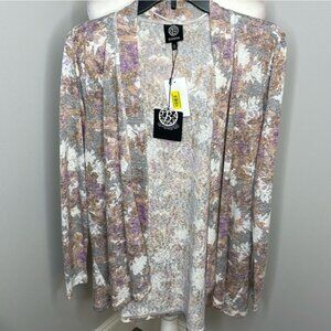 Bobeau NWT  Open Front Cardigan Floral Print Purple Gray Long Sleeve Top L NEW